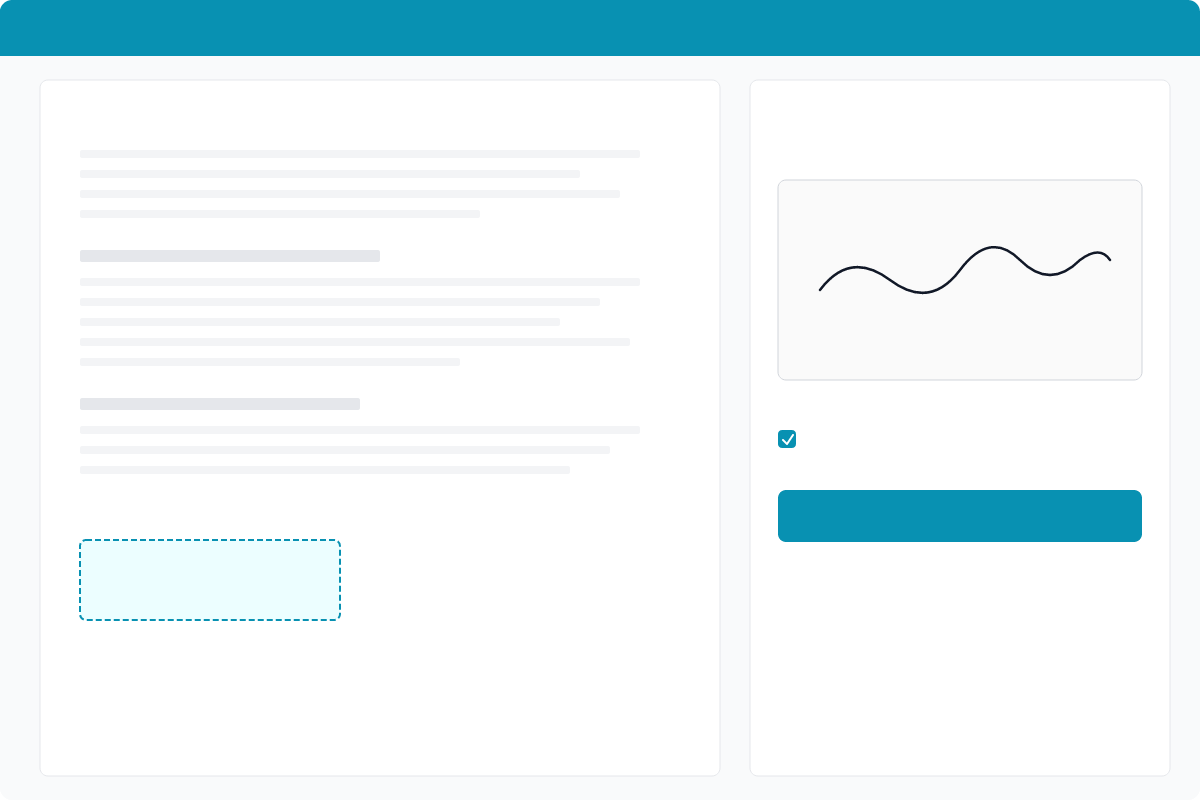 Signing page with document preview and signature pad